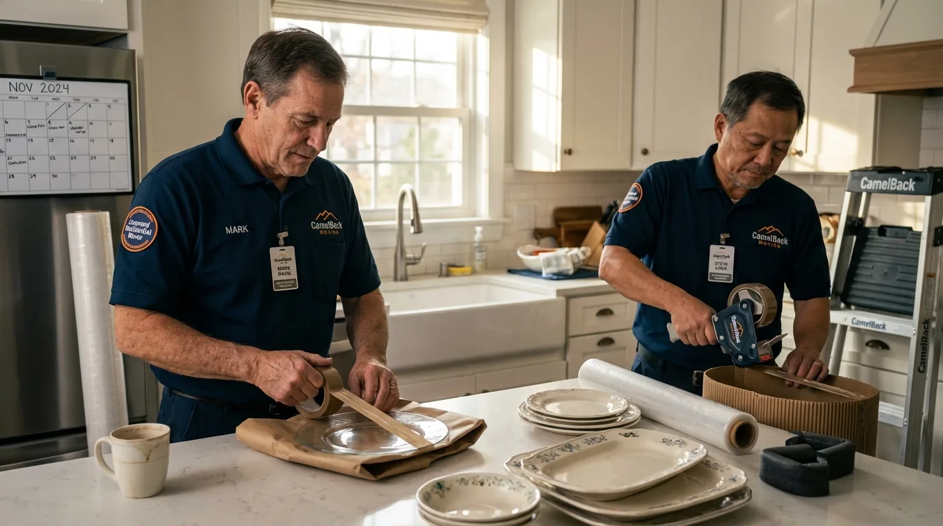 Professional crew packing kitchen dishware in Nanuet, NY